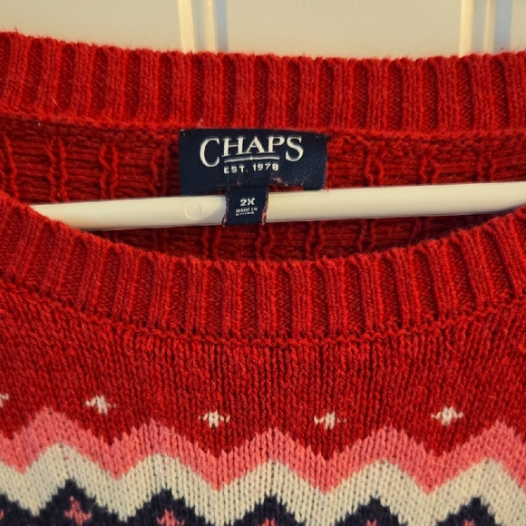Chaps Women's Red and Pink Chevron Sweater - Picture 2 of 3